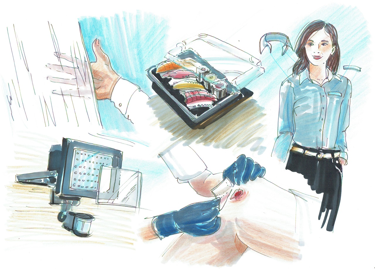 Ideenskizze zu Einsatzgebieten transparenter Vliesstoffe.