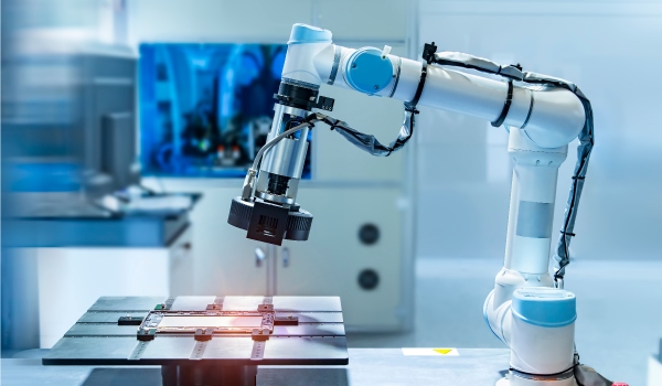 Robot arm lasers onto plate